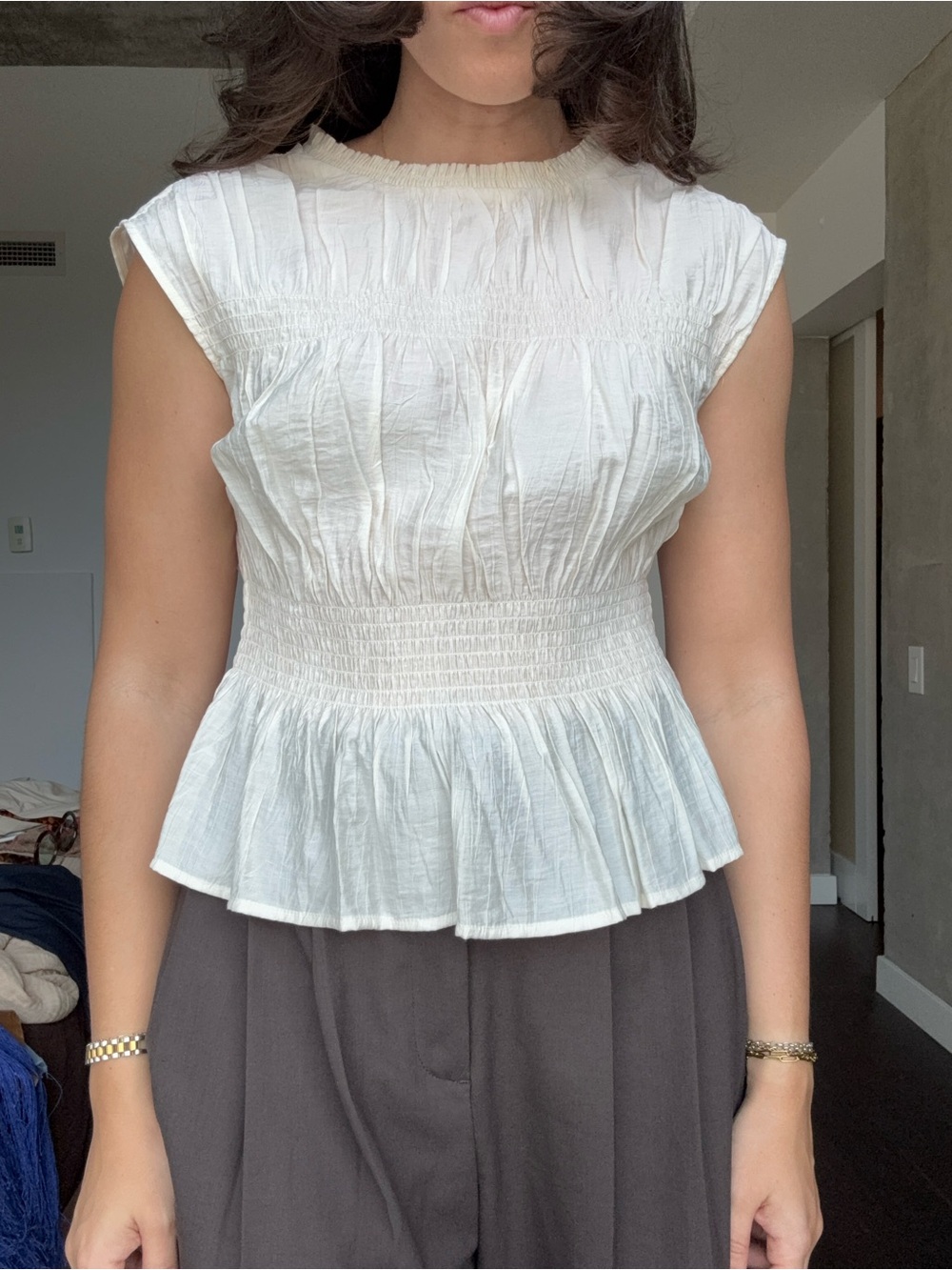 H&M White Smocked Peplum Blouse never worn